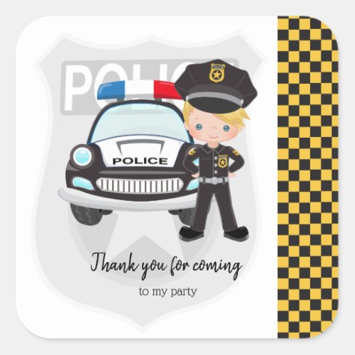Police kids party square sticker