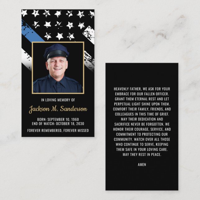 Police Law Enforcement Funeral Photo Prayer Card (Front/Back)