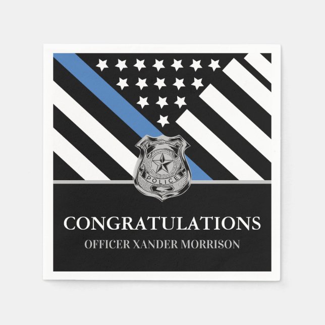 Police Law Enforcement Graduation Blue Line Flag Napkins (Front)