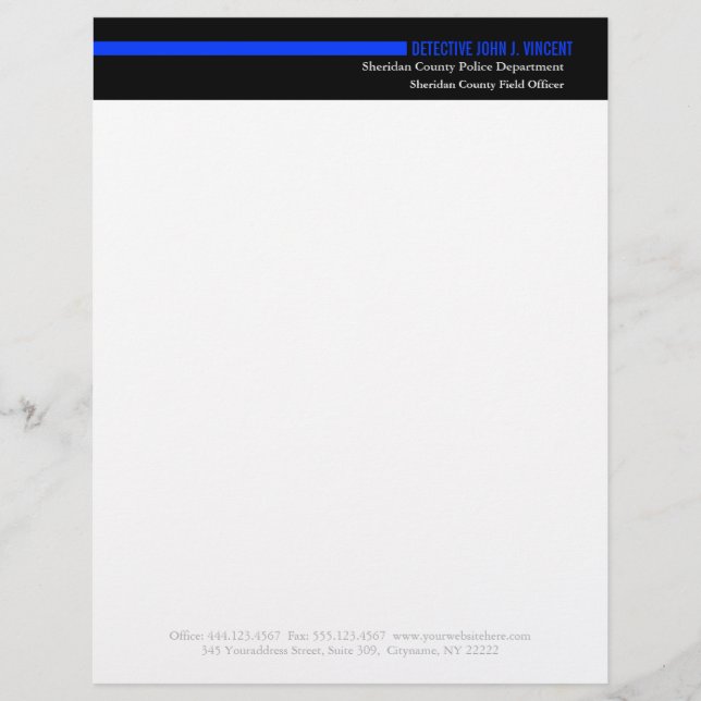 Police Law Enforcement Modern Thin Blue Line Letterhead (Front)