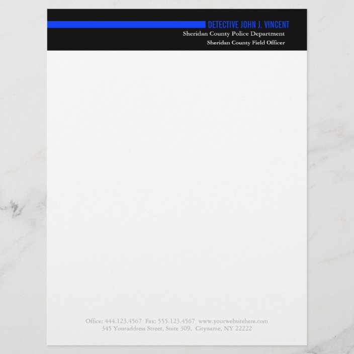 Police Law Enforcement Modern Thin Blue Line Letterhead