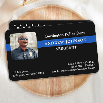 Police Law Enforcement Photo Thin Blue Line Business Card by BlackDogArtJudy at Zazzle