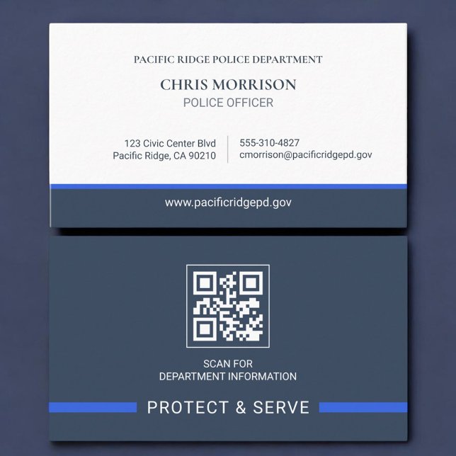 Police Law Enforcement QR Code Thin Blue Line Business Card (Creator Uploaded)