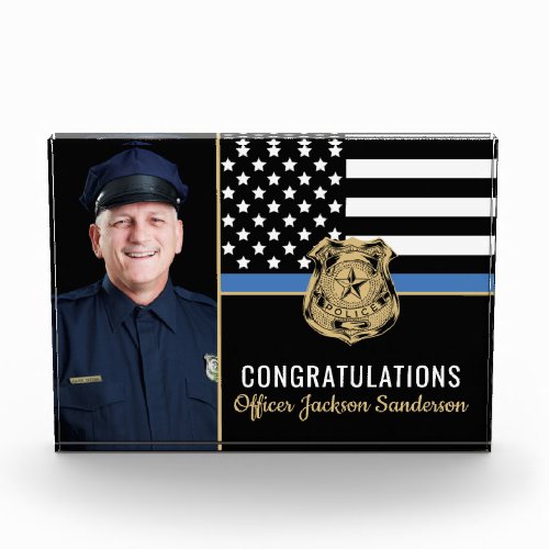 Police Law Enforcement Retirement Blue Line Flag Photo Block