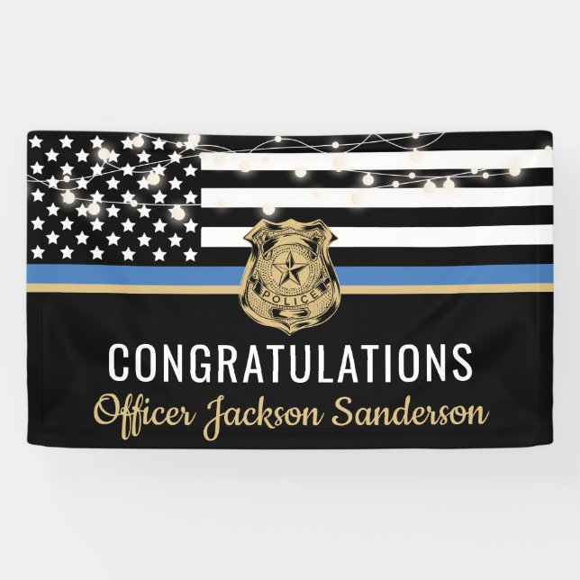 Police Law Enforcement Retirement Thin Blue Line Banner (Horizontal)