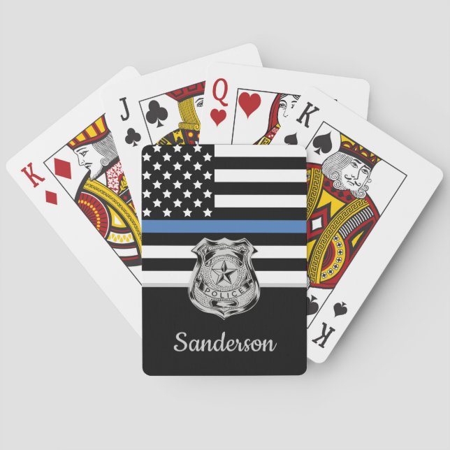 Police Law Enforcement Retirement Thin Blue Line Poker Cards (Back)