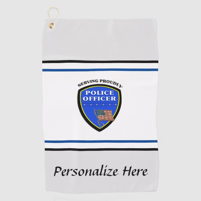 Police Law Enforcement Serving Proudly Golf Towel (Front)