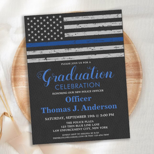 Police Law Enforcement Thin Blue Line Graduation Invitation Postcard (Creator Uploaded)