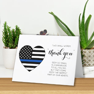 Police Law enforcement Thin Blue Line Heart Letterpress Thank You Card