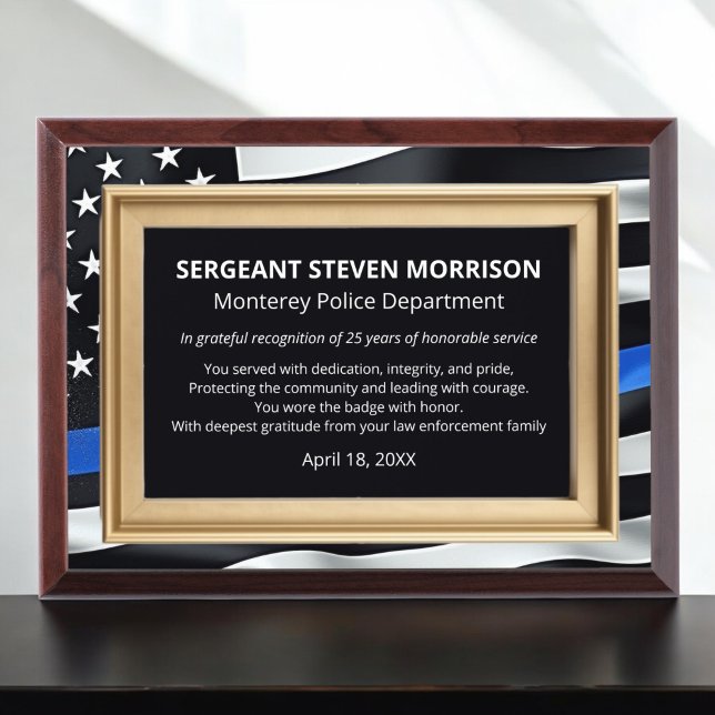 Police Law Enforcement Years.Served Thin Blue Line Award Plaque (Creator Uploaded)