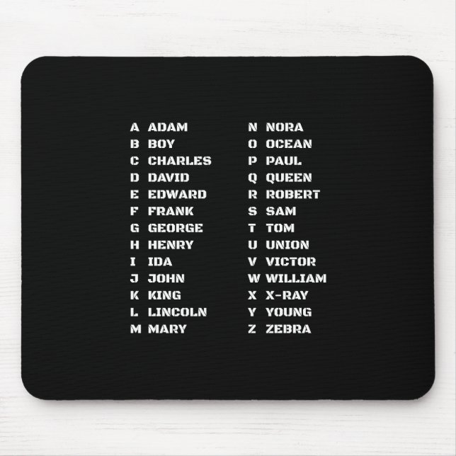 Police Law Enformcement Phonetic Alphabet Code Mouse Pad (Front)