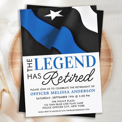 Police Legend Retired Thin Blue Line Retirement Invitation