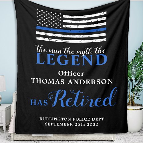 Police Legend Thin Blue Line Flag Retirement Fleece Blanket