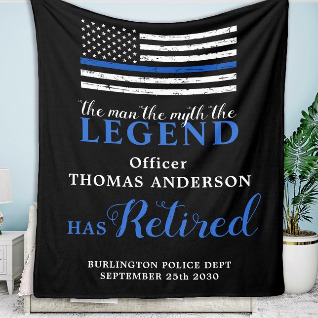 Police Legend Thin Blue Line Flag Retirement Fleece Blanket (Creator Uploaded)
