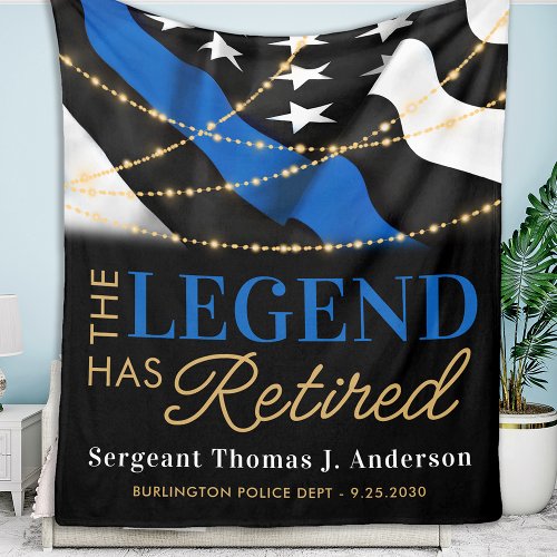Police Legend Thin Blue Line Flag Retirement Gift Fleece Blanket