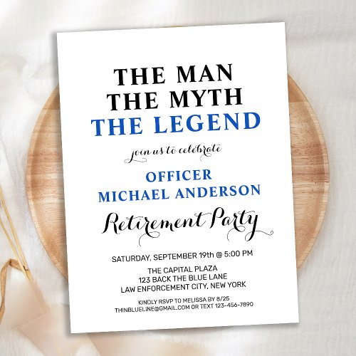 Police Legend Thin Blue Line Retirement Party  Invitation Postcard