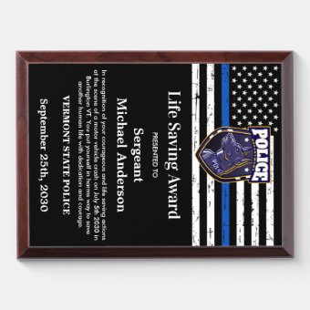 Police Life Saving Custom Logo Law Enforcement Award Plaque | Zazzle