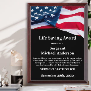 Police Life Saving Department Custom American Flag Award Plaque