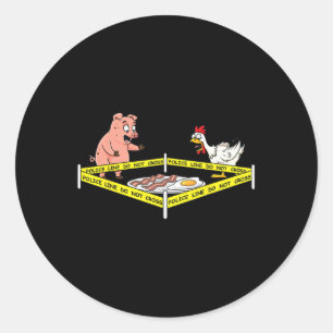 Police Line Do Not Cross Pig And Chicken Fun Food  Classic Round Sticker