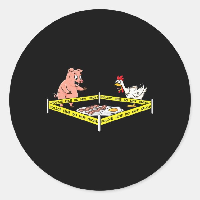 Police Line Do Not Cross Pig And Chicken Fun Food  Classic Round Sticker (Front)