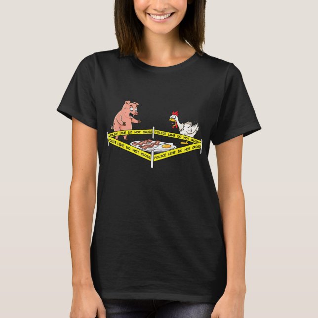 Police Line Do Not Cross Pig And Chicken Funny Foo T-Shirt (Front)