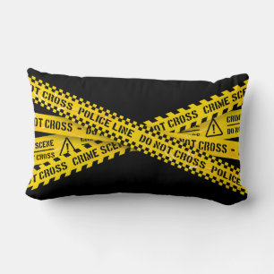 Police line do not cross with yellow stripes lumbar pillow