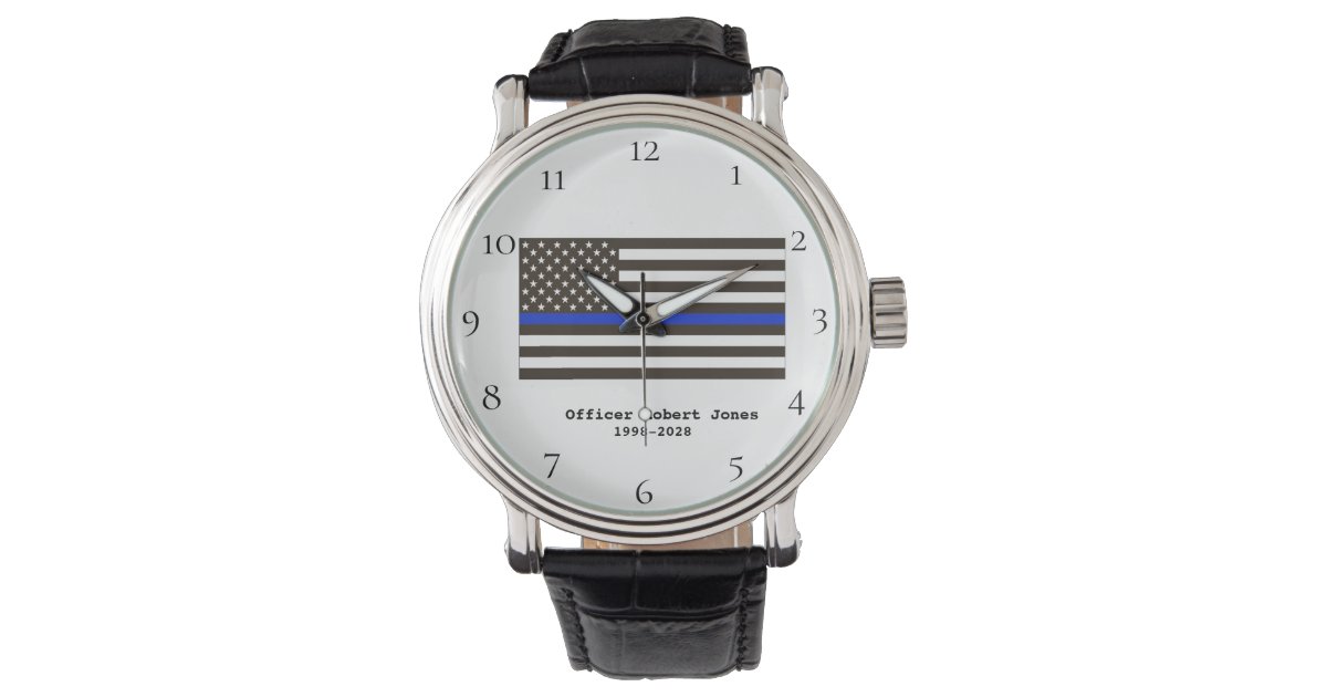 Police Man Officer Thin Blue Line Flag Men Watch Zazzle Com
