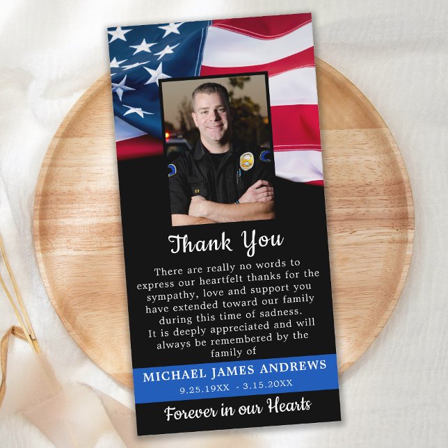 Police Memorial American Flag Patriotic Funeral Thank You Card (Creator Uploaded)