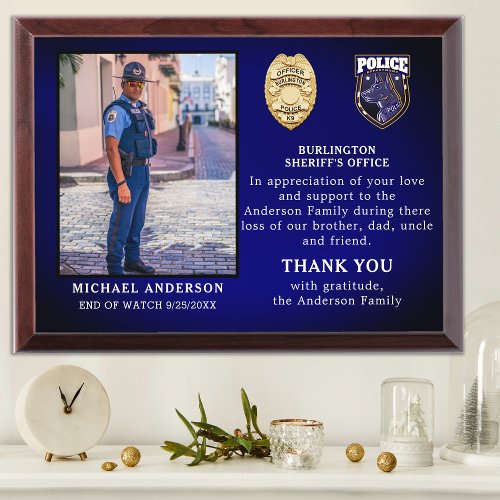 Police Memorial Department Appreciaton Logo Photo  Award Plaque