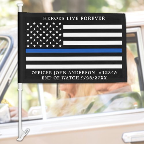 Police Memorial Fallen Officer Thin Blue Line  Car Flag