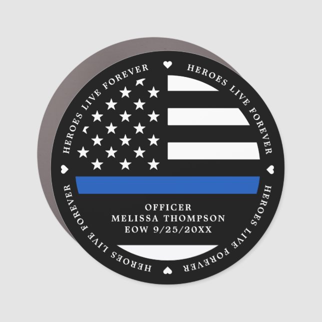 Police Memorial Fallen Officer Thin Blue Line Car Magnet (Front)