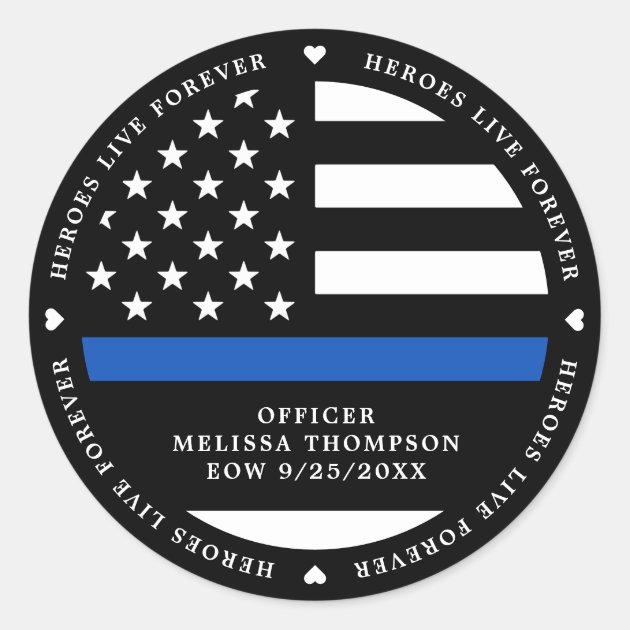 Police Memorial Fallen Officer Thin Blue Line Classic Round Sticker ...