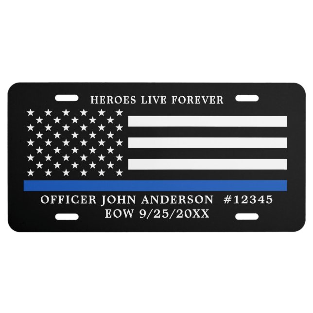 Thn Blue Lne Polce Offcer Lcense Plate Frame