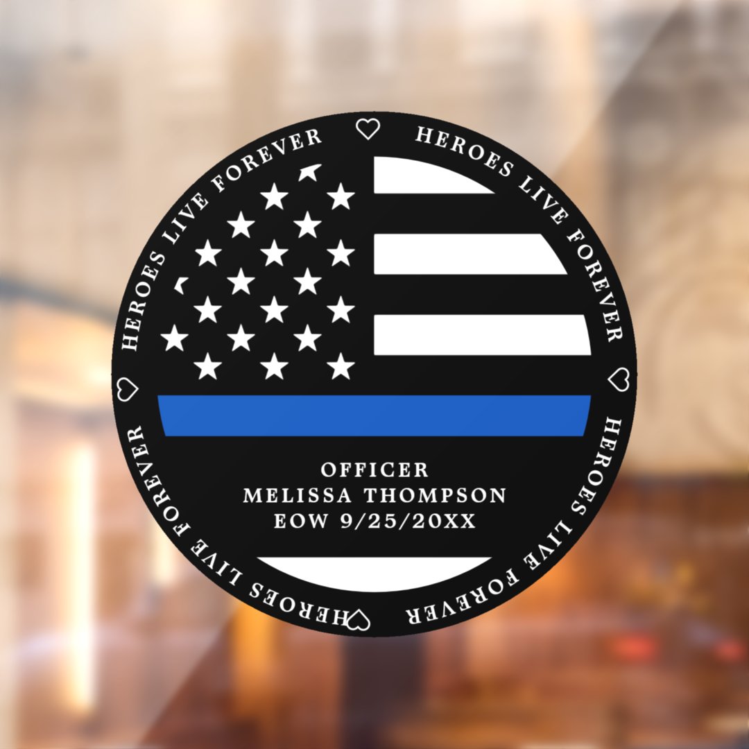 Police Memorial Fallen Officer Thin Blue Line Window Cling Zazzle 7749