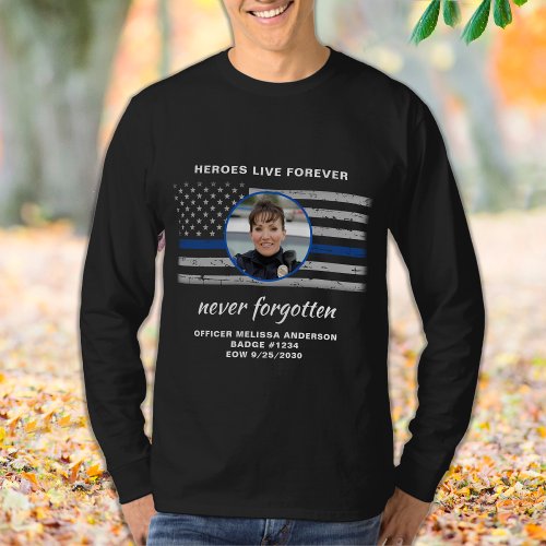 Police Memorial Officer Photo EOW Thin Blue Line  T_Shirt