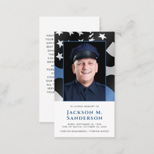 Police Memorial Thin Blue Line Photo Prayer Card