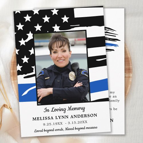 Police Memorial Thin Blue Line Sympathy Funeral  Thank You Card