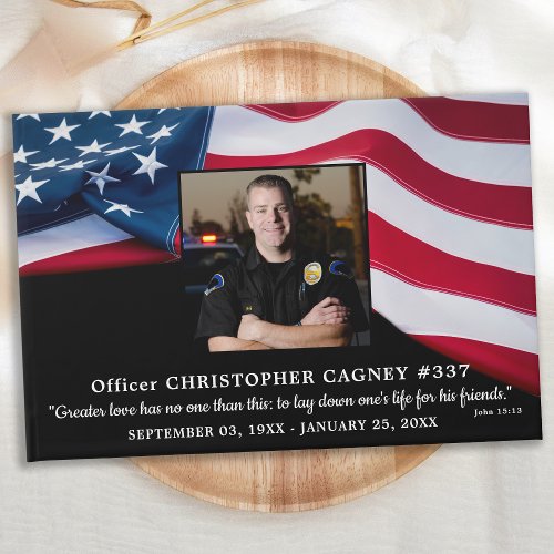 Police Memorial USA American Flag Photo Funeral Guest Book