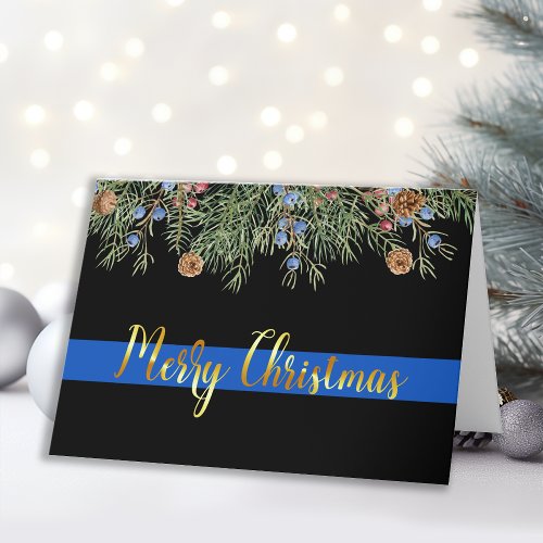 Police Merry Christmas Blue Line Law Enforcement Holiday Card