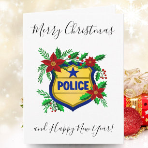 Police Merry Christmas & Happy New Year Shield Holiday Card