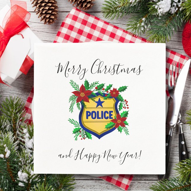 Police Merry Christmas & Happy New Year Shield Napkins (Creator Uploaded)
