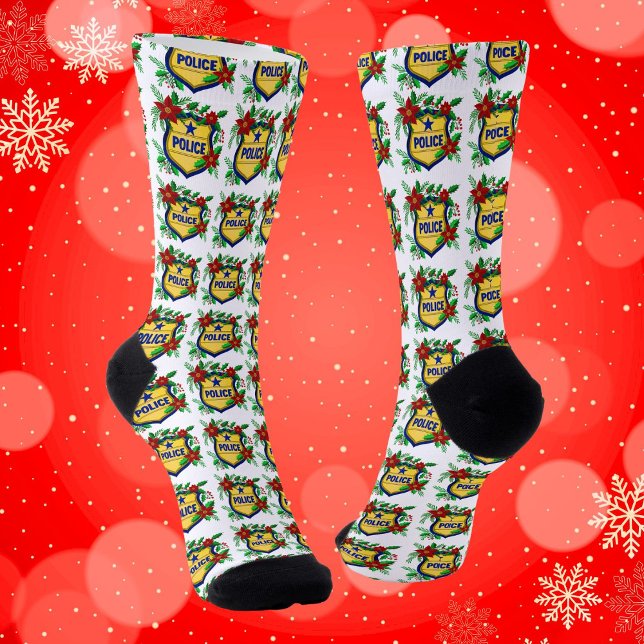 Police Merry Christmas Shield with Poinsettia  Socks (Creator Uploaded)