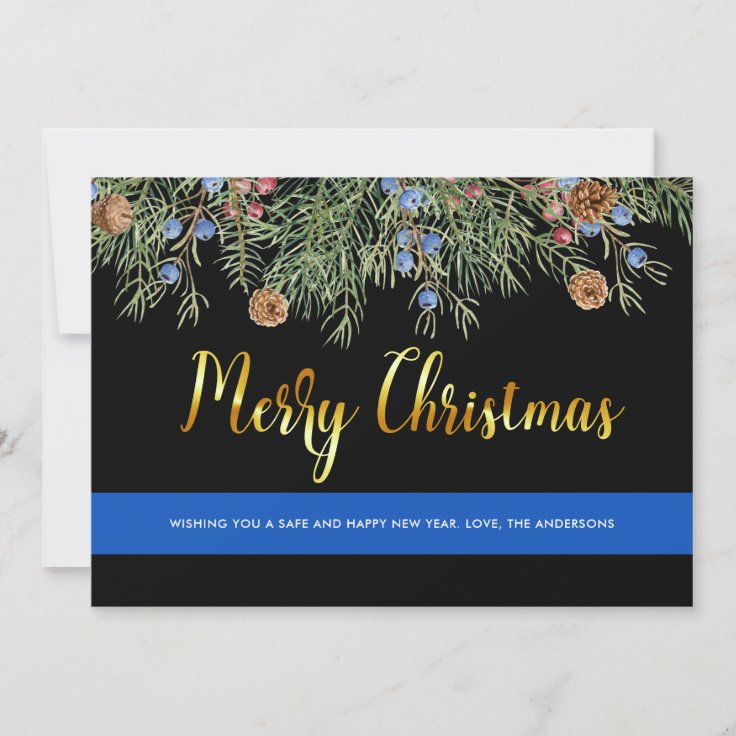 Police Merry Christmas Thin Blue Line Holiday Card | Zazzle