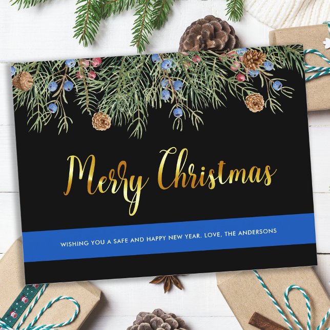 Police Merry Christmas Thin Blue Line Holiday Post Postcard (Creator Uploaded)