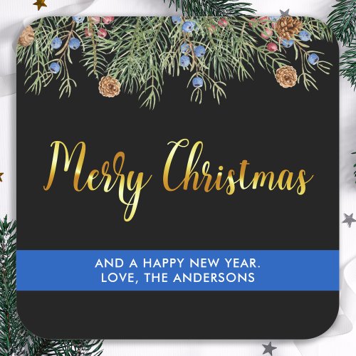 Police Merry Christmas Thin Blue Line Square Sticker