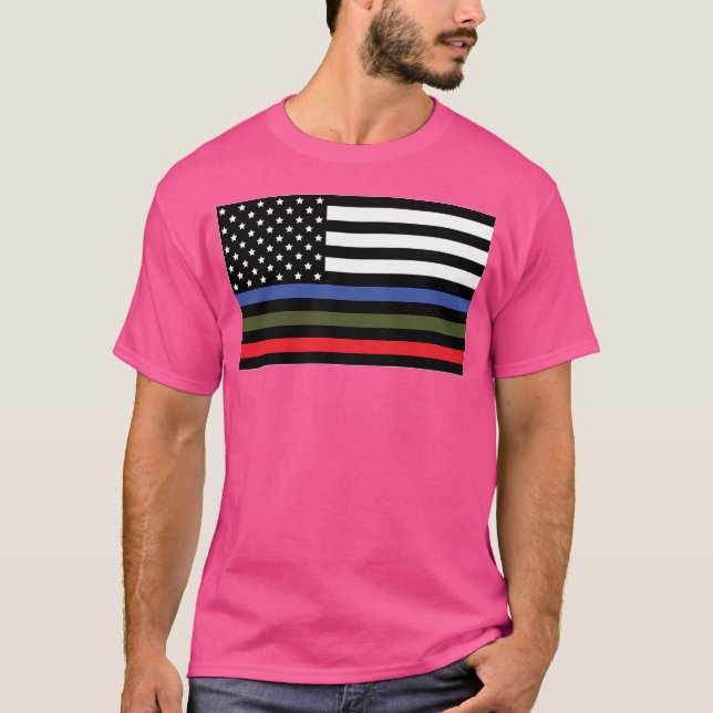 Police Military And Fire Flag T-Shirt (Front)