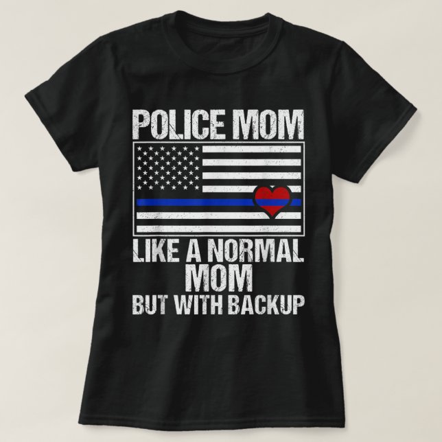Police Mom Blue Line Flag Heart  T-Shirt (Design Front)