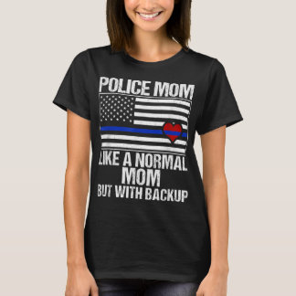Police Mom Blue Line Flag Heart T-Shirt
