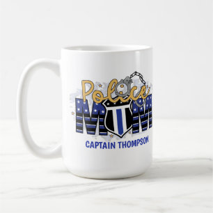 Police Mom Personalized Badge Thin Blue Line   Coffee Mug