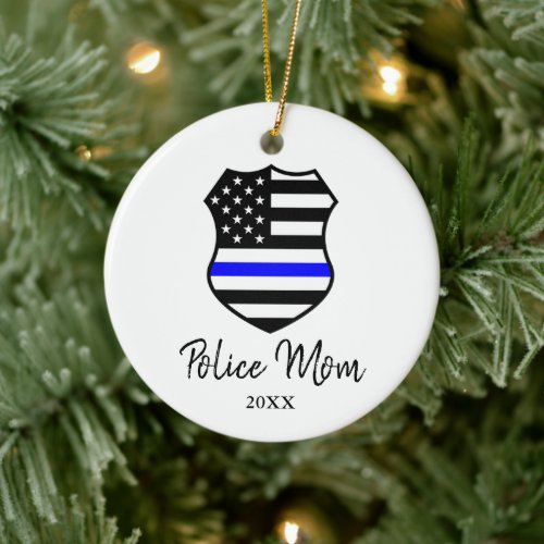 Police Mom Personalized Law Enforcement Cop Shield Ceramic Ornament